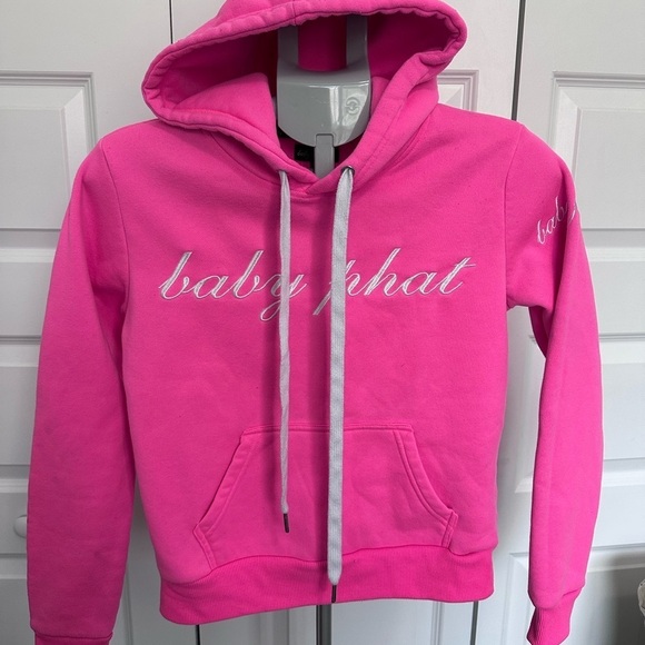Baby Phat Tops - Baby Phat Vibrant Pink Hoodie with White Accents